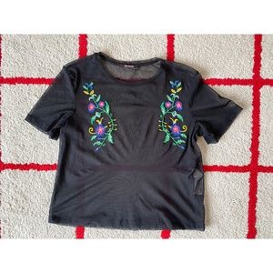 Zara Trafaluc Mesh Flower Embroidered Tee S